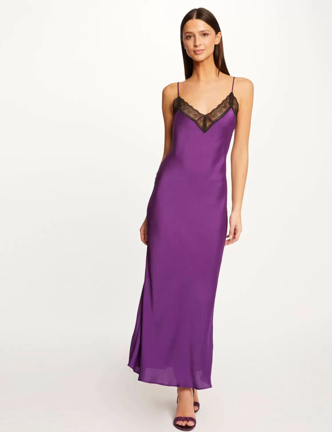 Morgan Robes>Robe Longue Droite Avec Dentelle Femme | Violet