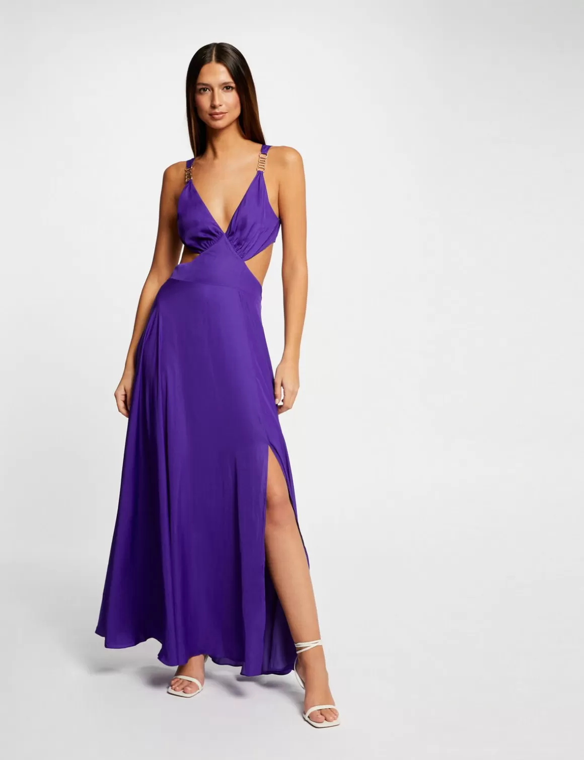 Morgan Robes>Robe Longue Evasee Avec Ouvertures Violet Fonce Femme | Violet_Fonce