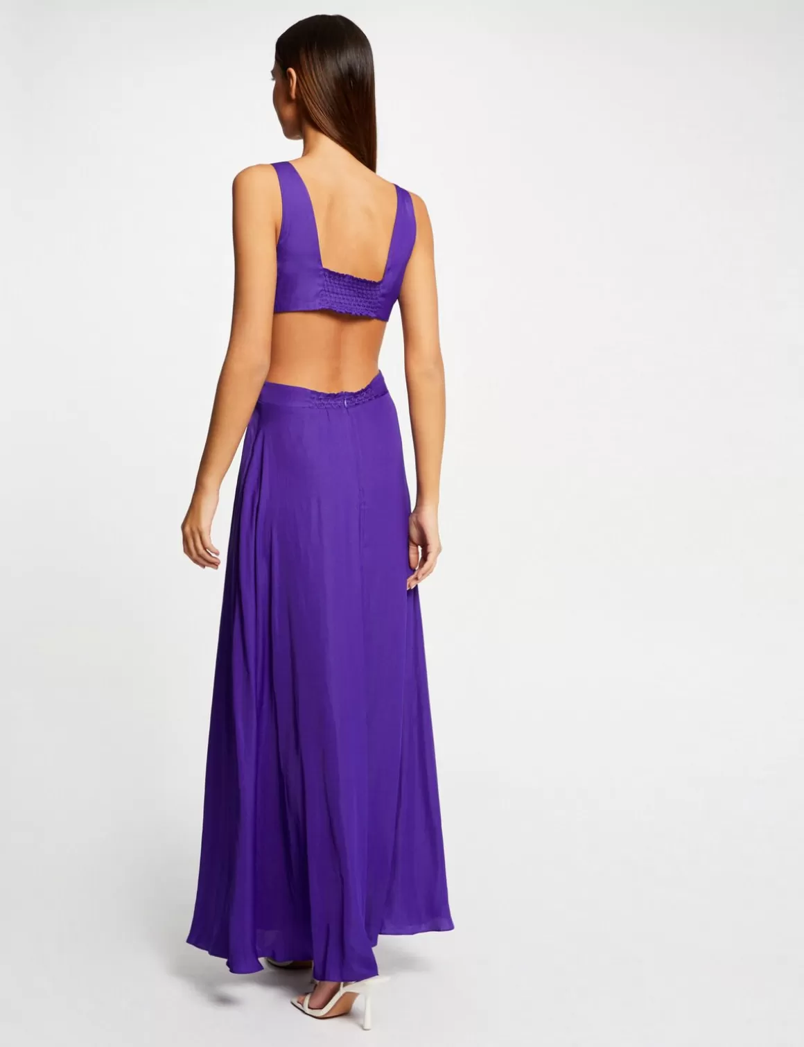 Morgan Robes>Robe Longue Evasee Avec Ouvertures Violet Fonce Femme | Violet_Fonce