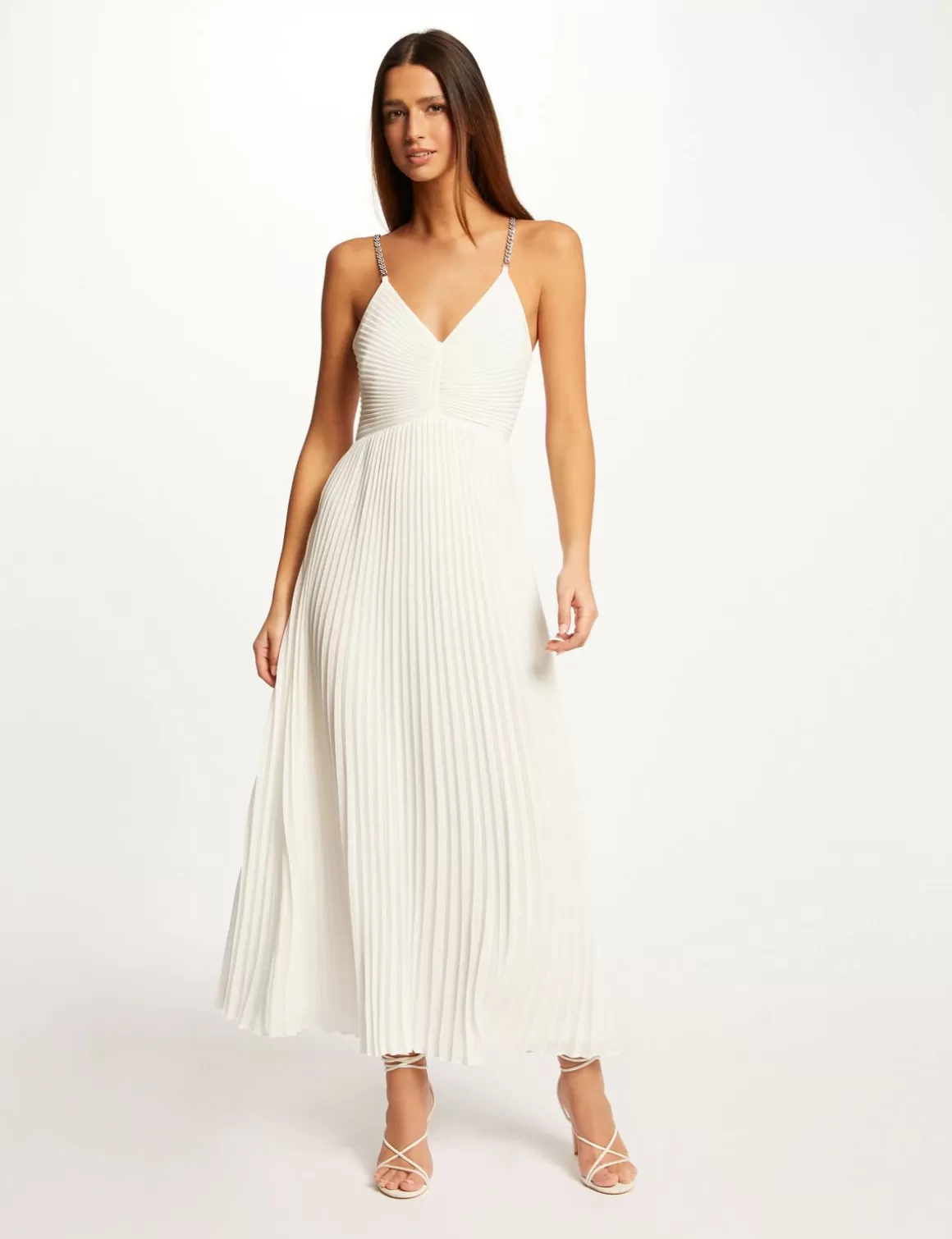 Morgan Robes>Robe Longue Evasee Plissee A Dos Nu Femme | Ecru