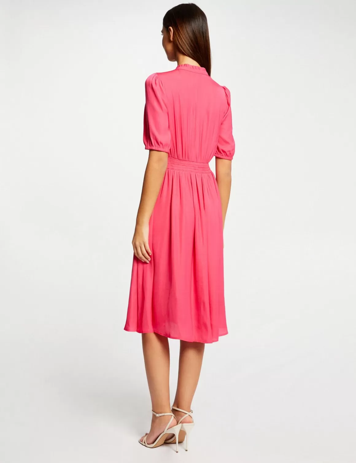 Morgan Robes>Robe Manches 3/4 Boutonnee A L'Avant Rose Moyen Femme | Rose_Moyen