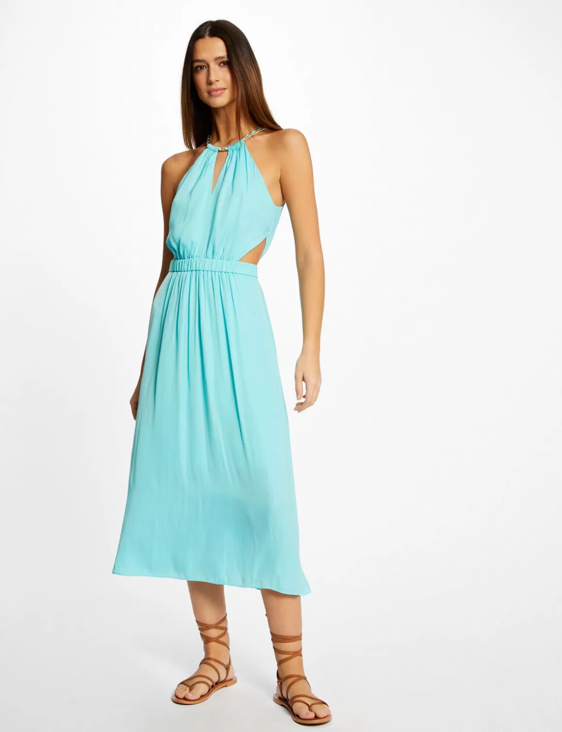 Morgan Robes>Robe Midi Evasee A Encolure Americaine Bleu Clair Femme | Bleu_Clair