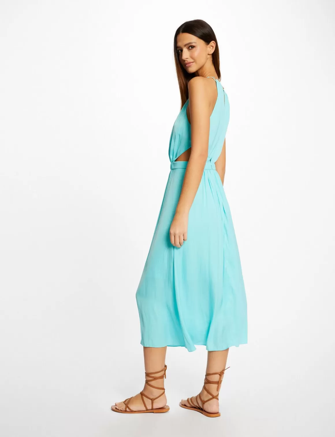Morgan Robes>Robe Midi Evasee A Encolure Americaine Bleu Clair Femme | Bleu_Clair