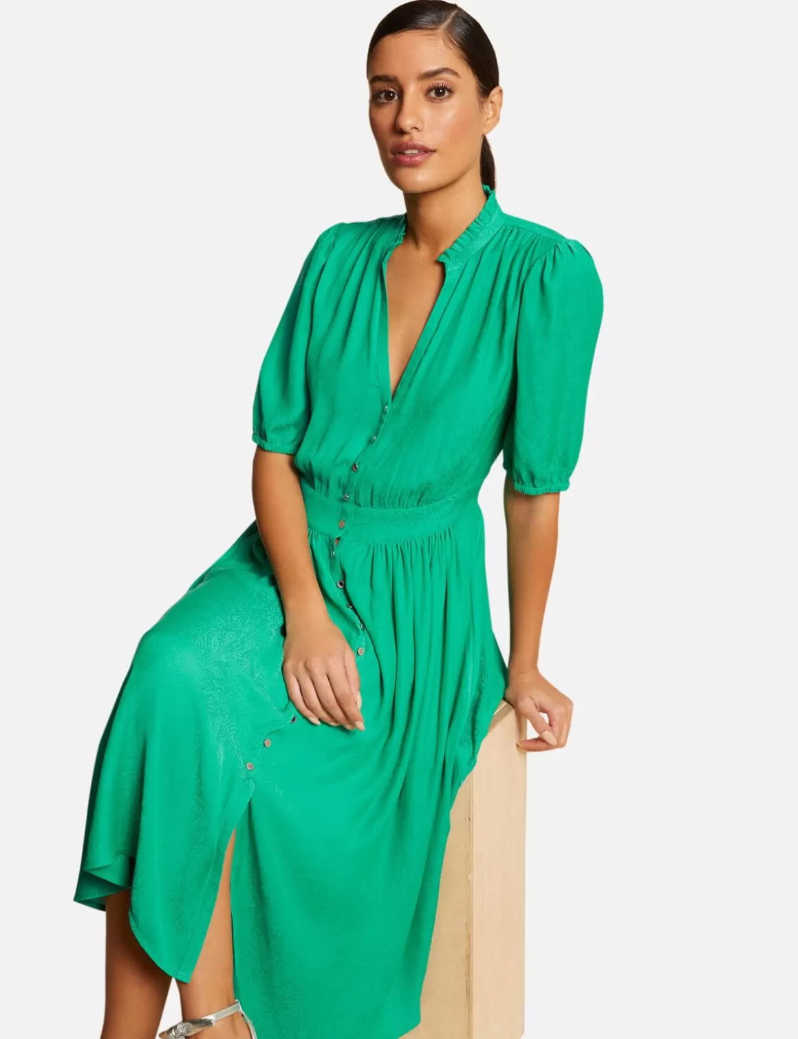 Morgan Robes>Robe Midi Evasee Imprime Cachemire Vert Moyen Femme | Vert_Moyen