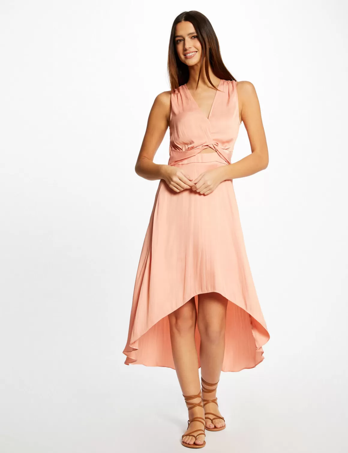 Morgan Robes>Robe Midi Trapeze Asymetrique Rose Moyen Femme | Rose_Moyen