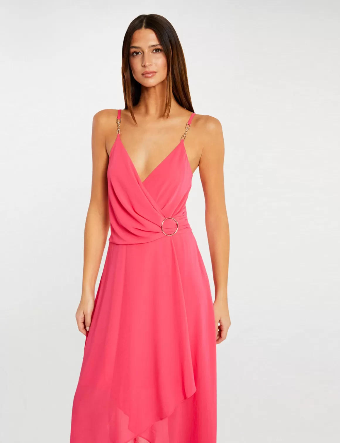Morgan Robes>Robe Mi-Longue A Fines Bretelles Rose Moyen Femme | Rose_Moyen