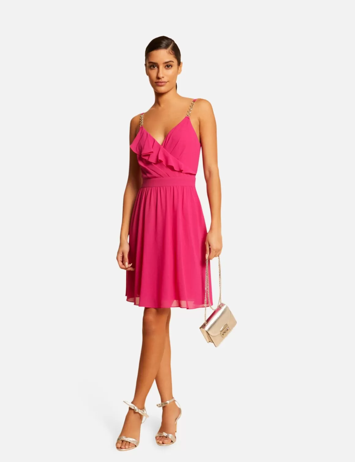 Morgan Robes>Robe Patineuse Avec Col Cache-Coeur Rose Fonce Femme | Rose_Fonce