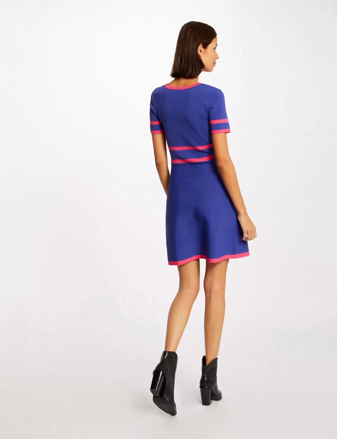 Morgan Robes>Robe Pull Droite Manches Courtes Violet Fonce Femme | Violet_Fonce