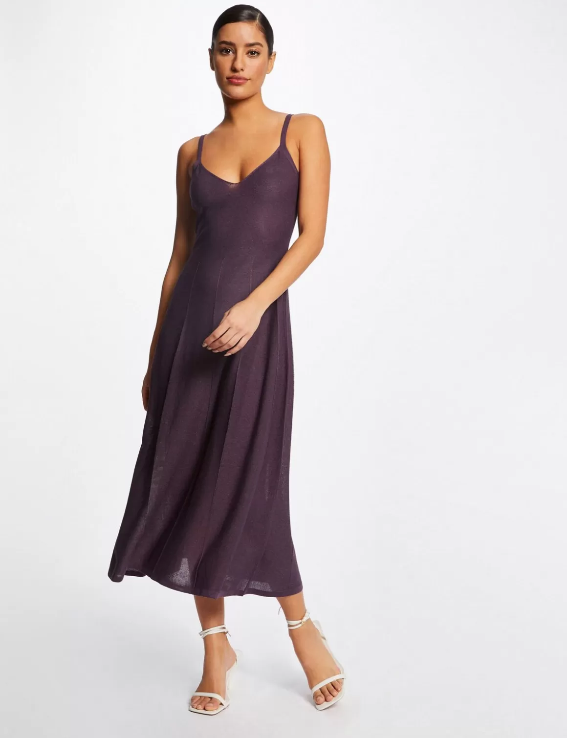 Morgan Robes>Robe Pull Midi Evasee A Bretelles Fines Femme | Prune