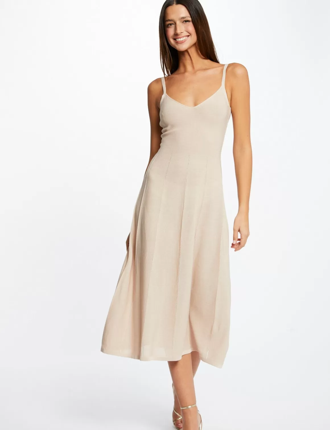Morgan Robes>Robe Pull Midi Evasee A Bretelles Fines Femme | Dore