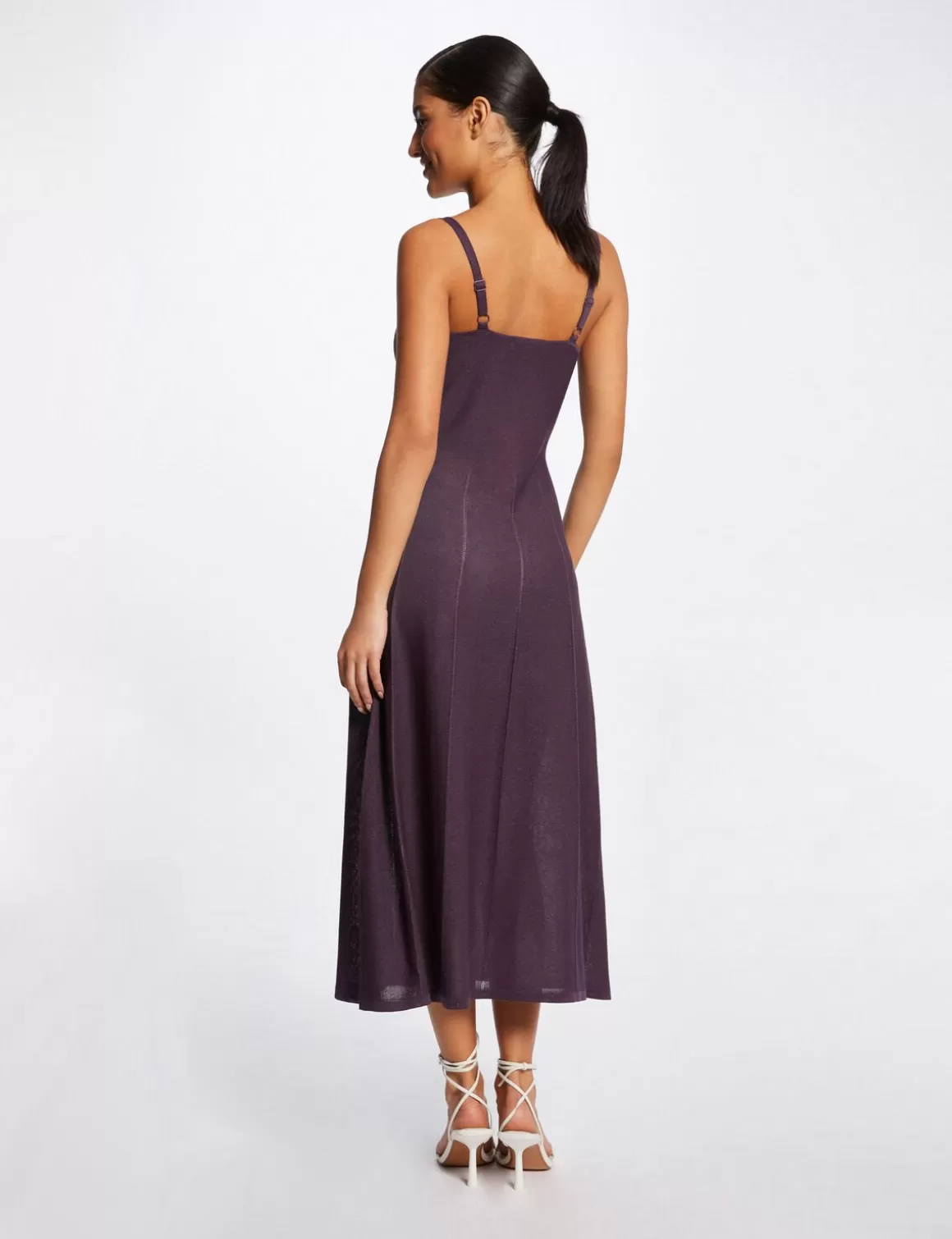 Morgan Robes>Robe Pull Midi Evasee A Bretelles Fines Femme | Prune