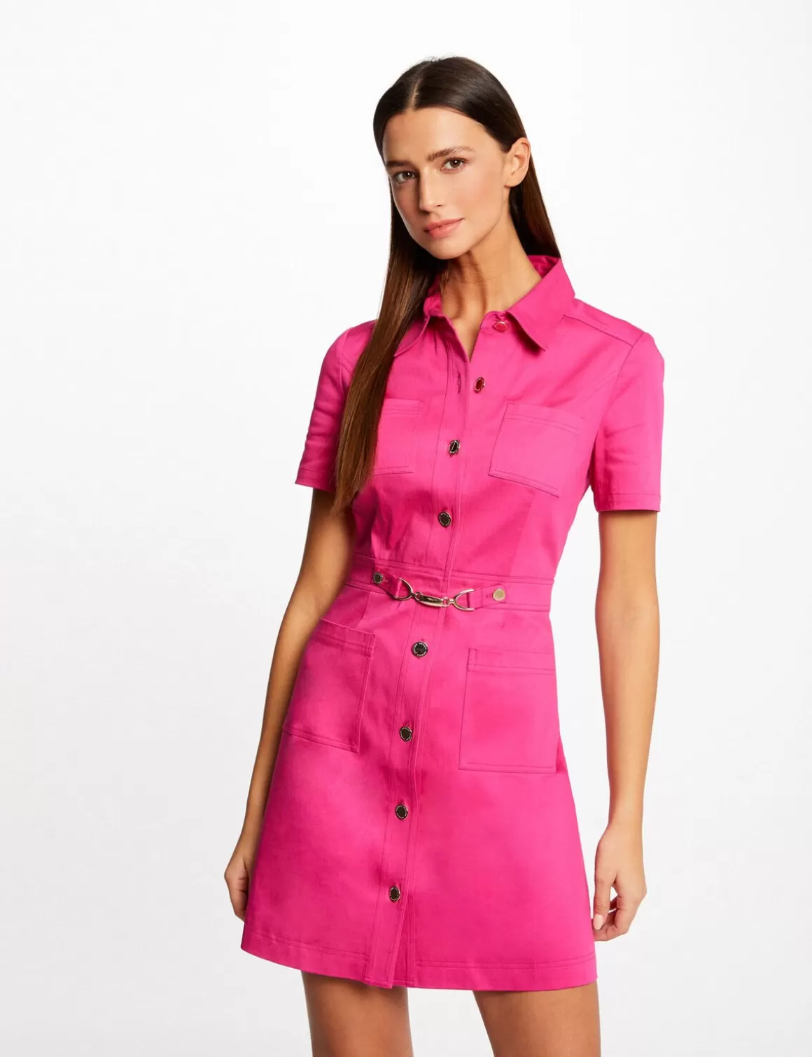 Morgan Robes>Robe Trapeze Boutonnee Avec Boucle Rose Fonce Femme | Rose_Fonce