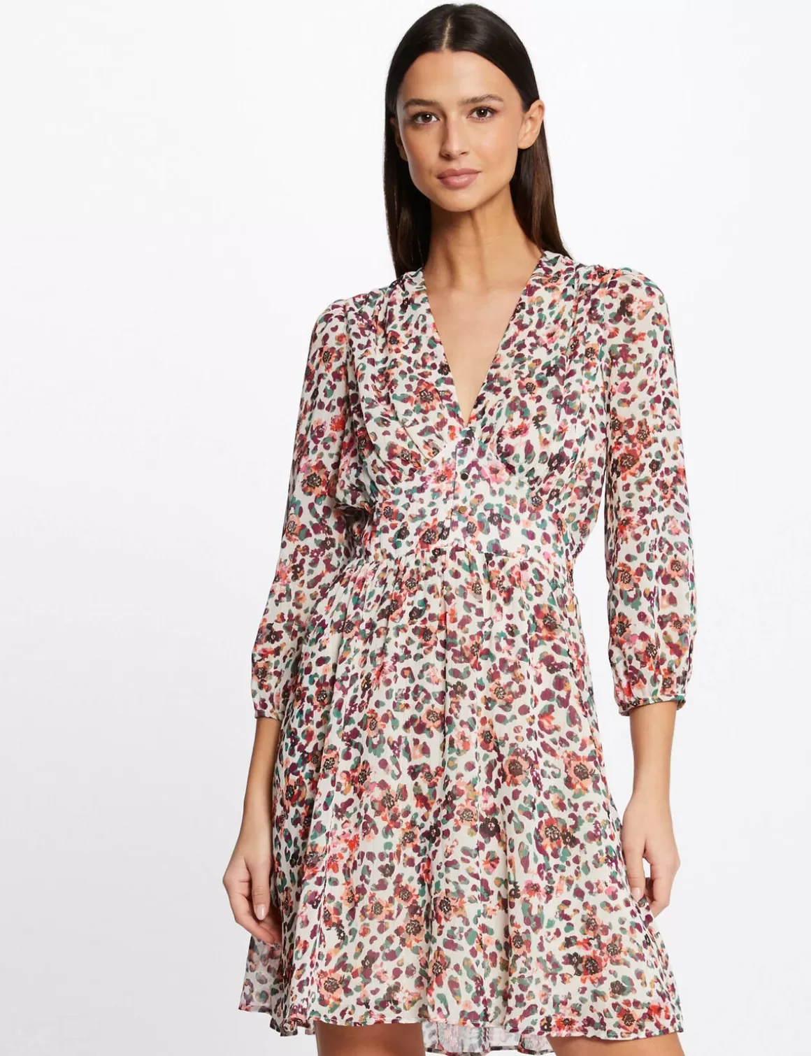 Morgan Robes>Robe Trapeze Fluide Imprime Floral Femme | Ecru