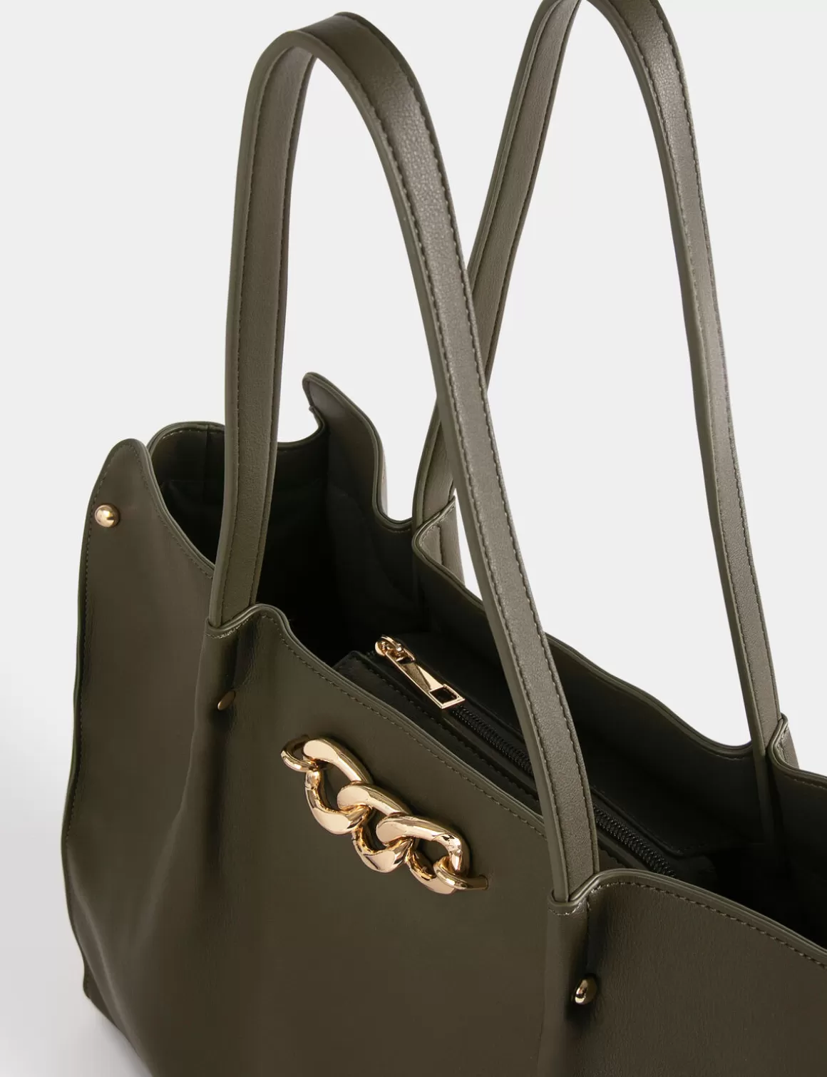 Morgan Maroquinerie>Sac Cabas Avec Detail Chaine Vert Kaki Femme | Vert_Kaki