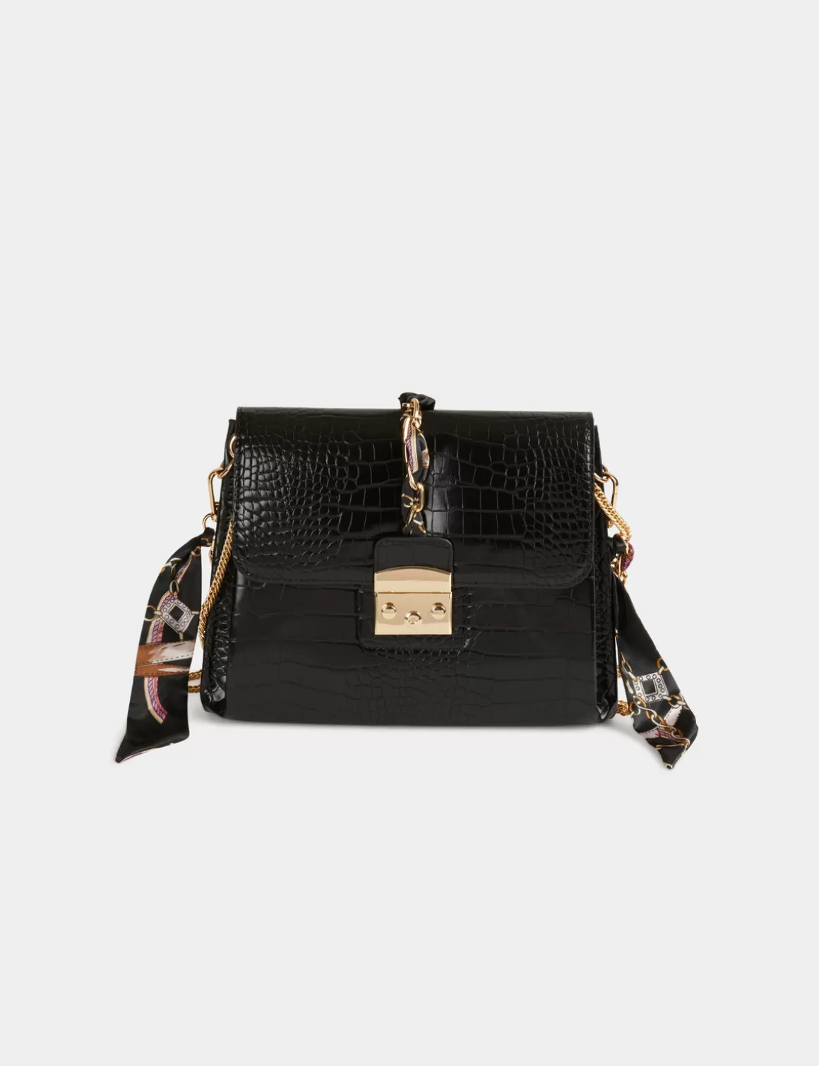 Morgan Maroquinerie>Sac Pochette Aspect Croco Avec Foulard Femme | Noir