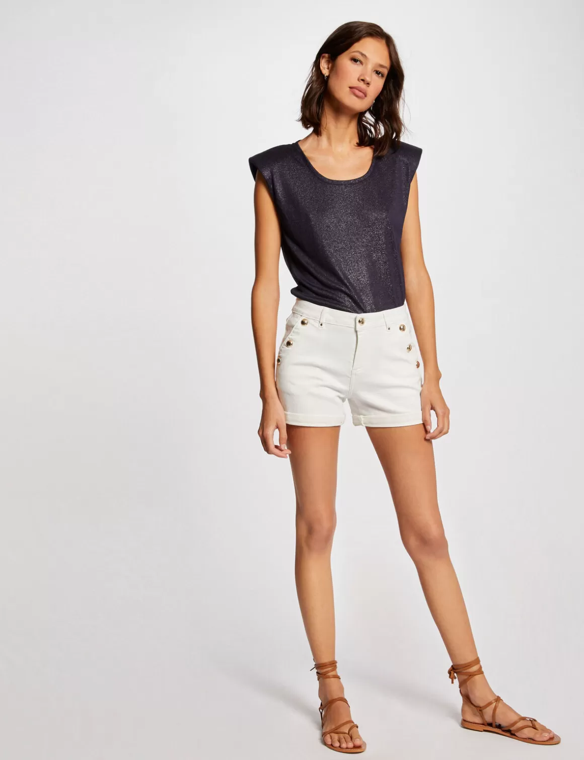 Morgan Shorts>Short Ajuste A Pont En Jean Femme | Ecru