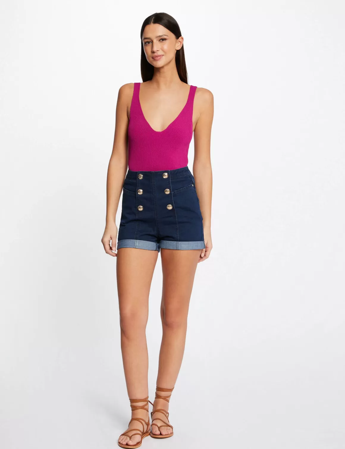 Morgan Shorts>Short Ajuste A Ponts En Jean Jean Brut Femme | Jean_Brut