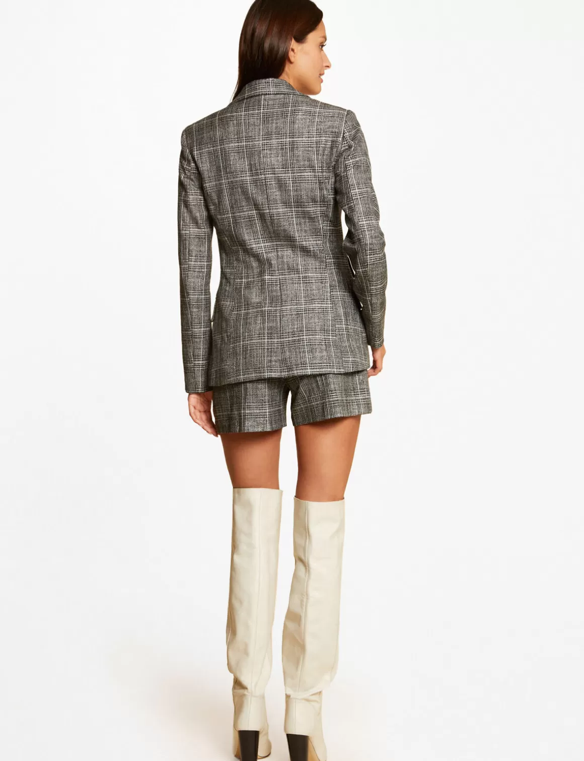 Morgan Ensembles Et Tailleurs>Short City Ajuste A Carreaux Gris Moyen Femme | Gris_Moyen