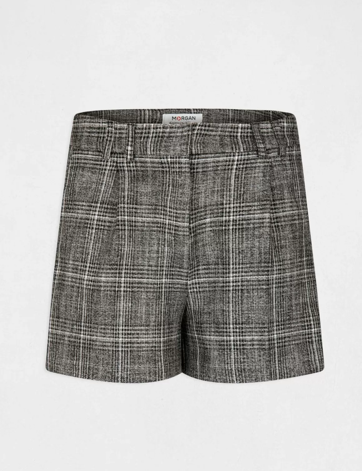 Morgan Ensembles Et Tailleurs>Short City Ajuste A Carreaux Gris Moyen Femme | Gris_Moyen