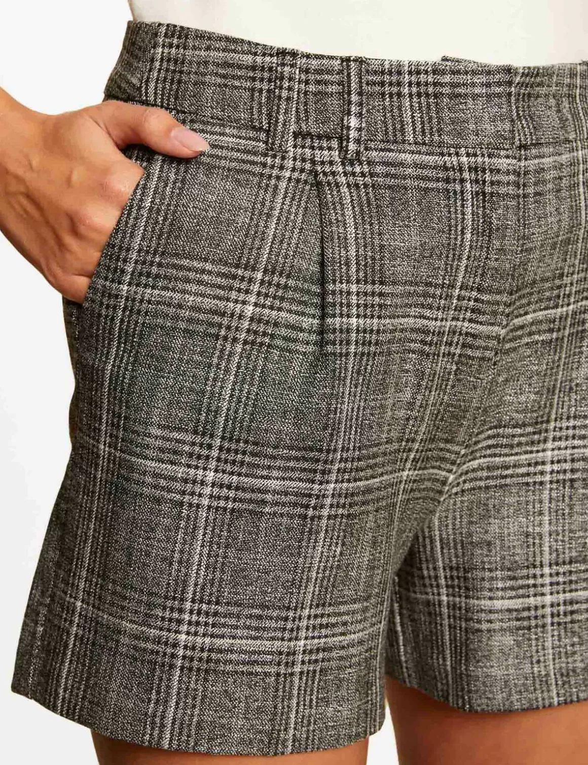 Morgan Ensembles Et Tailleurs>Short City Ajuste A Carreaux Gris Moyen Femme | Gris_Moyen