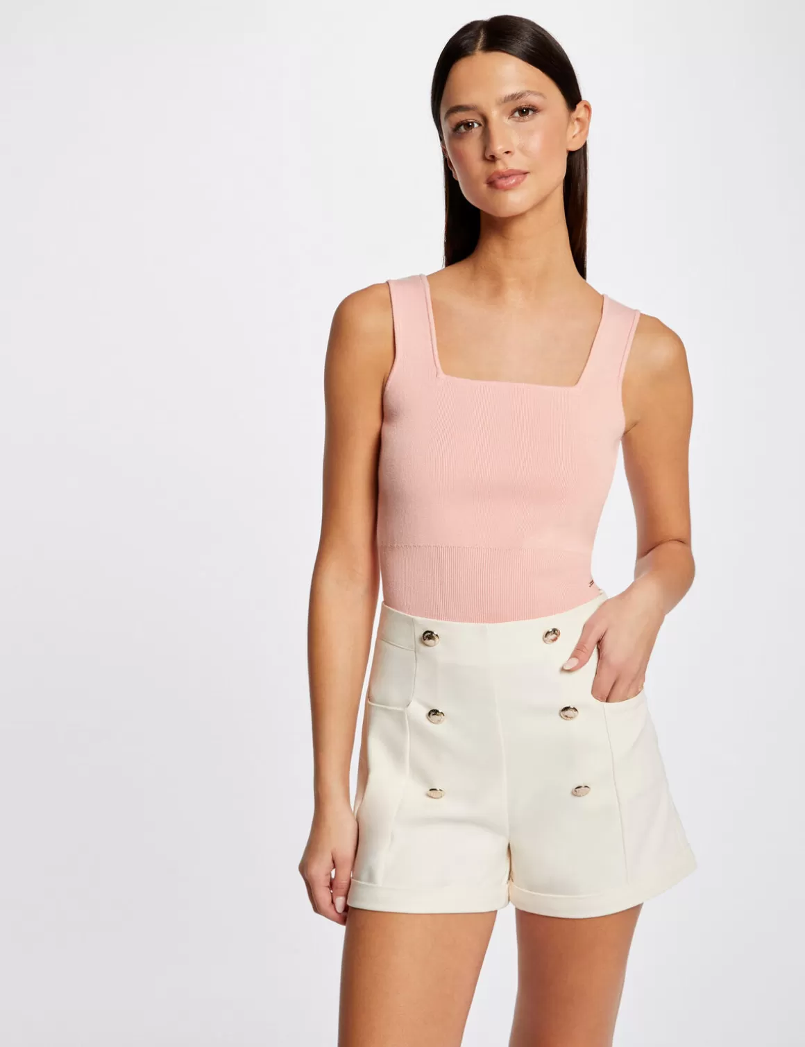 Morgan Shorts>Short City Droit A Ponts Ecru Moyen Femme | Ecru_Moyen