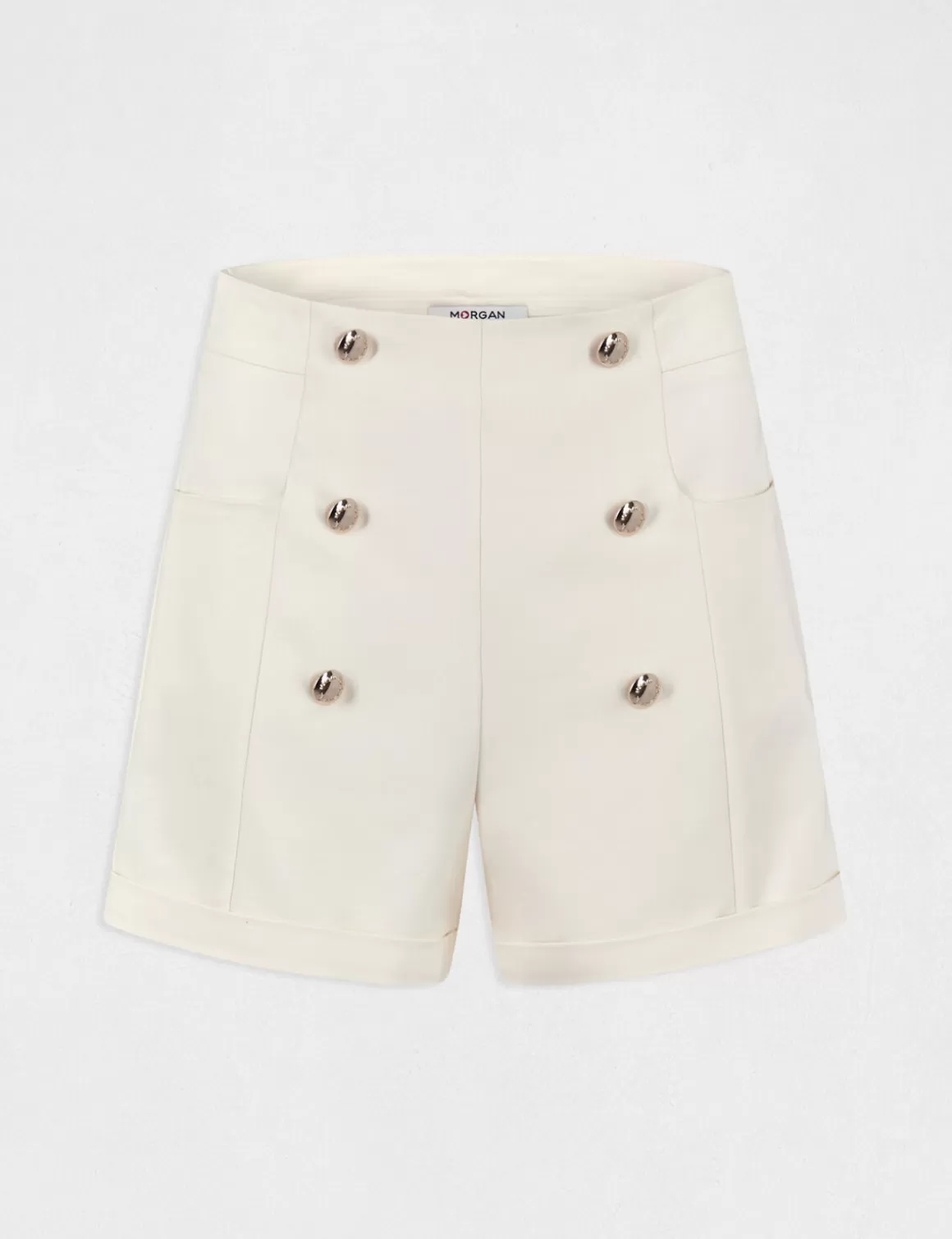 Morgan Shorts>Short City Droit A Ponts Ecru Moyen Femme | Ecru_Moyen