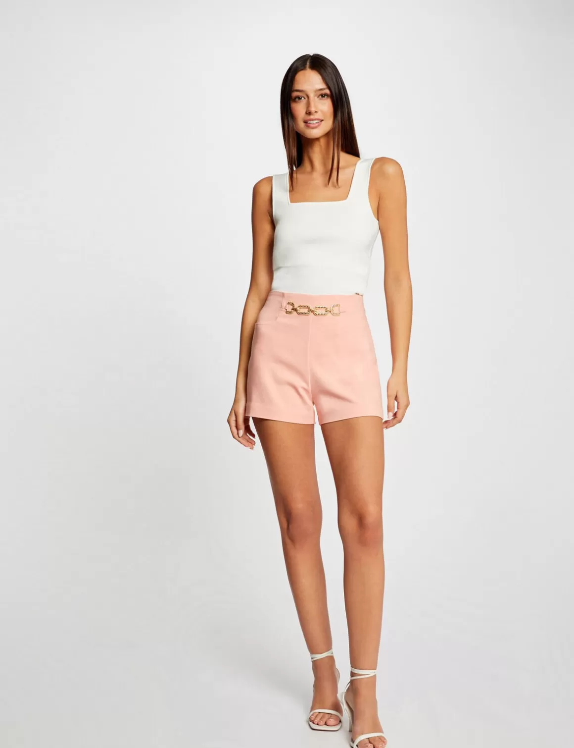 Morgan Shorts>Short City Droit Avec Ornement Rose Moyen Femme | Rose_Moyen
