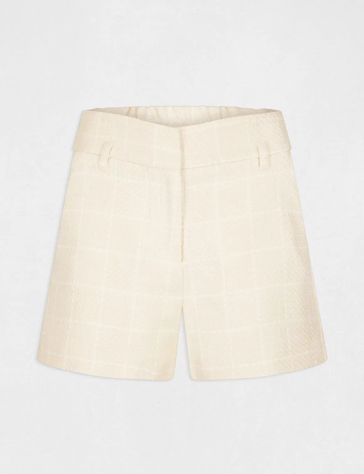 Morgan Shorts>Short Droit Taille Haute A Carreaux Femme | Ivoire