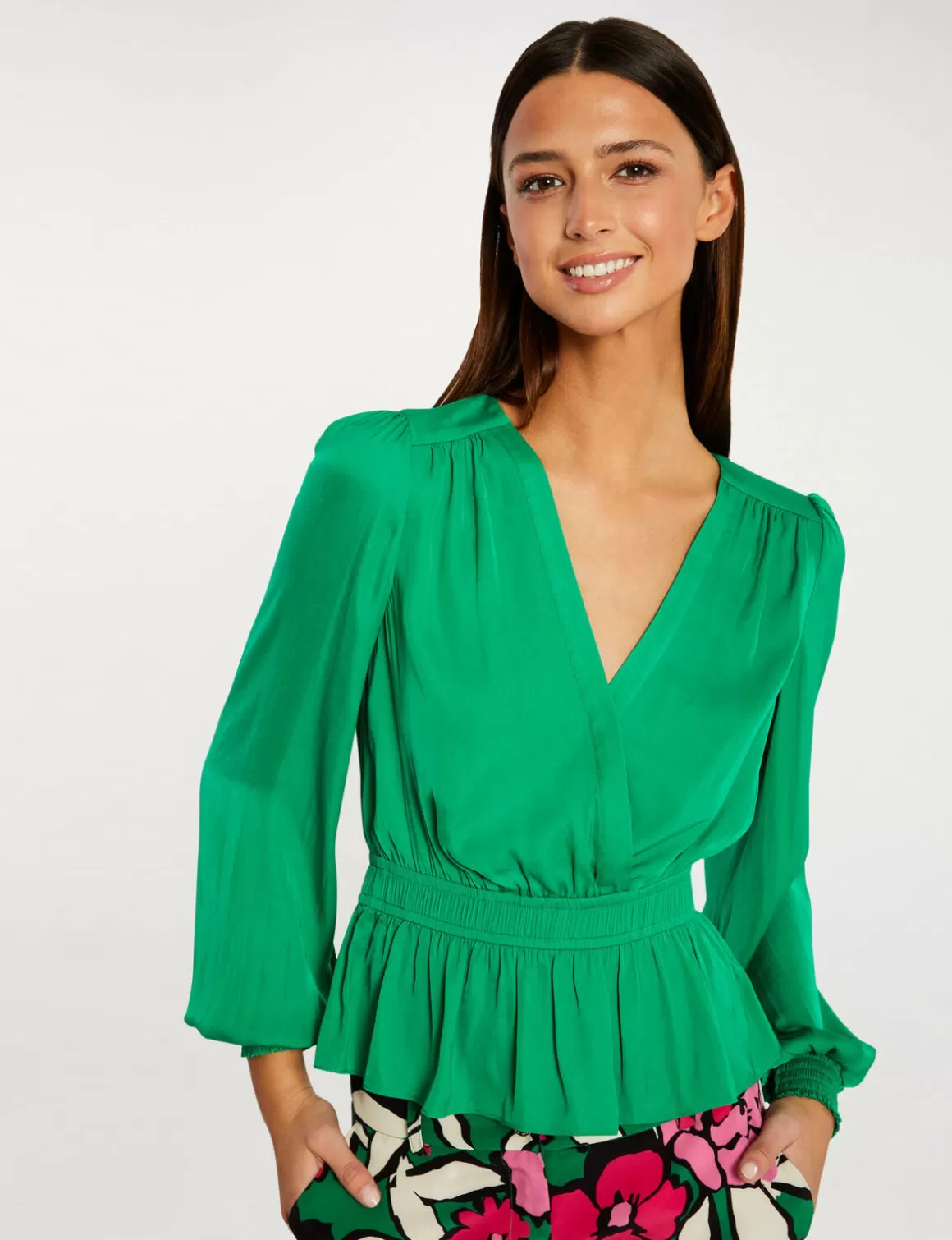 Morgan Chemises Et Blouses>Top Cache-Coeur Manches Longues Vert Moyen Femme | Vert_Moyen