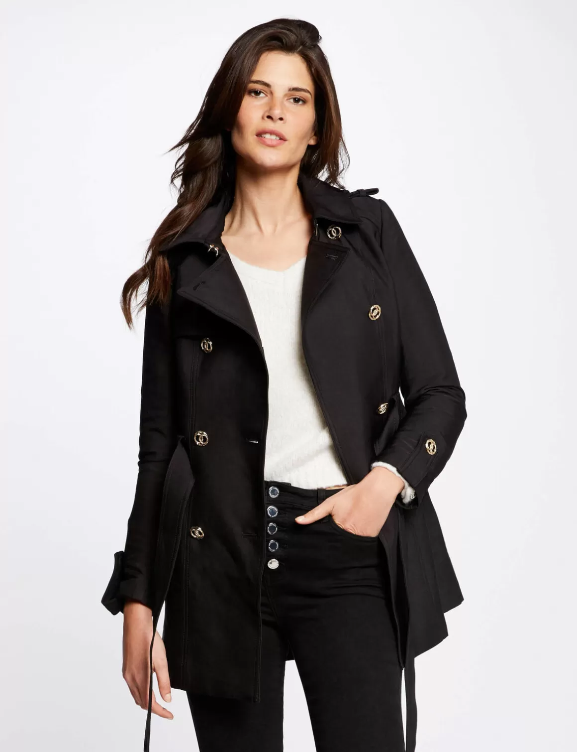 Morgan Manteaux>Trench Droit Ceinture A Capuche Femme | Noir