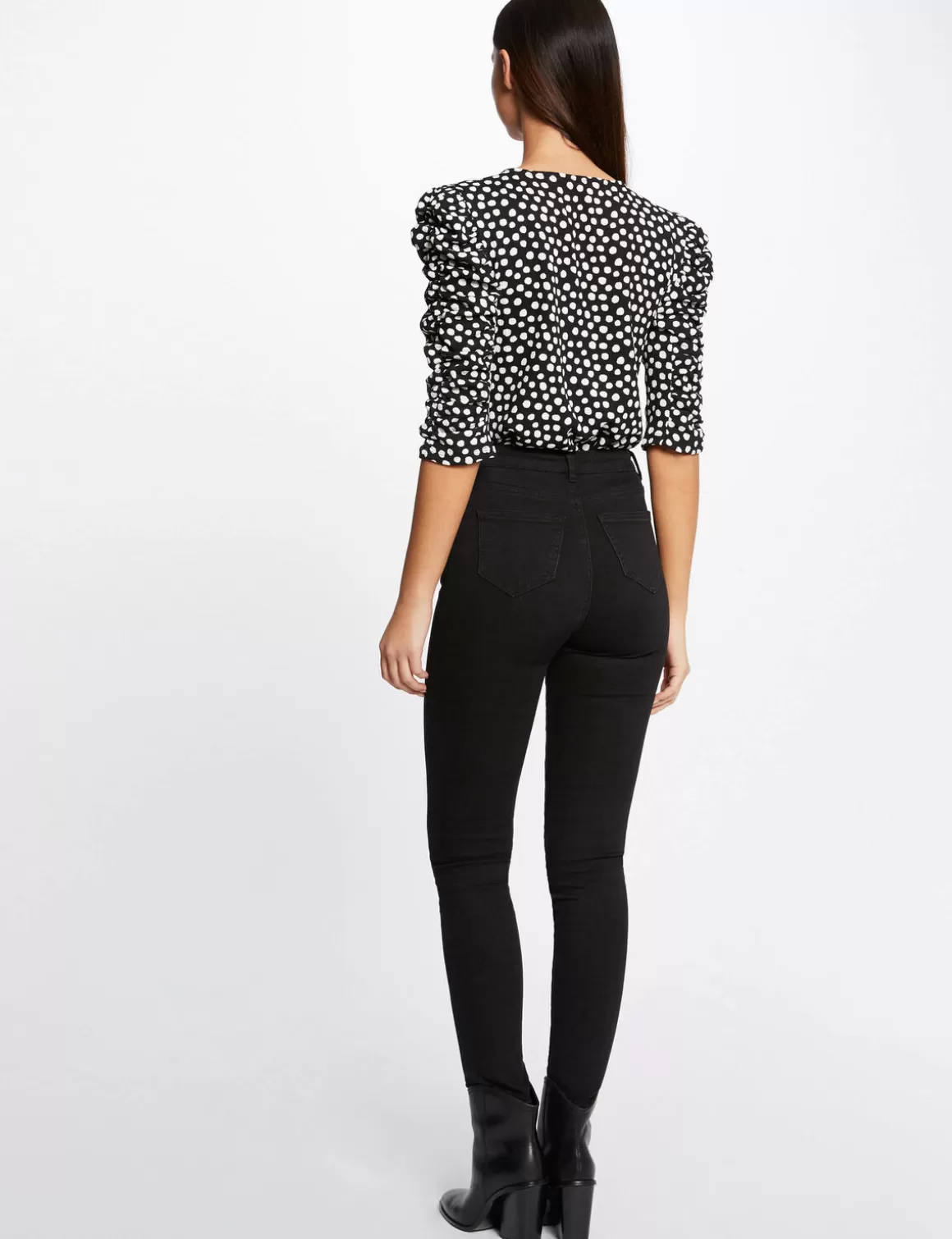 Morgan Tops Et T-Shirts>T-Shirt Manches 3/4 Imprime A Pois Femme | Noir