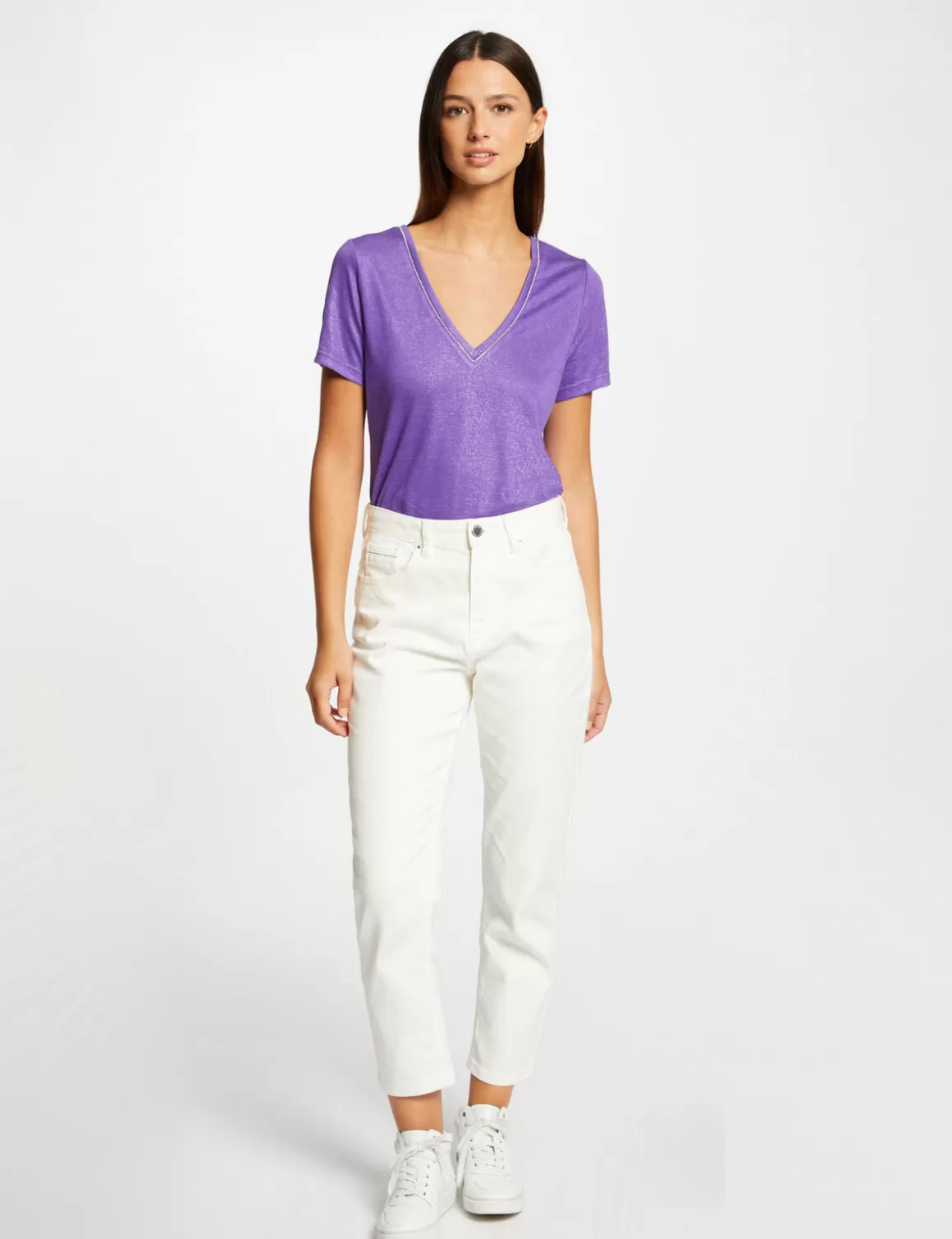 Morgan Tops Et T-Shirts>T-Shirt Manches Courtes A Col En V Femme | Violet