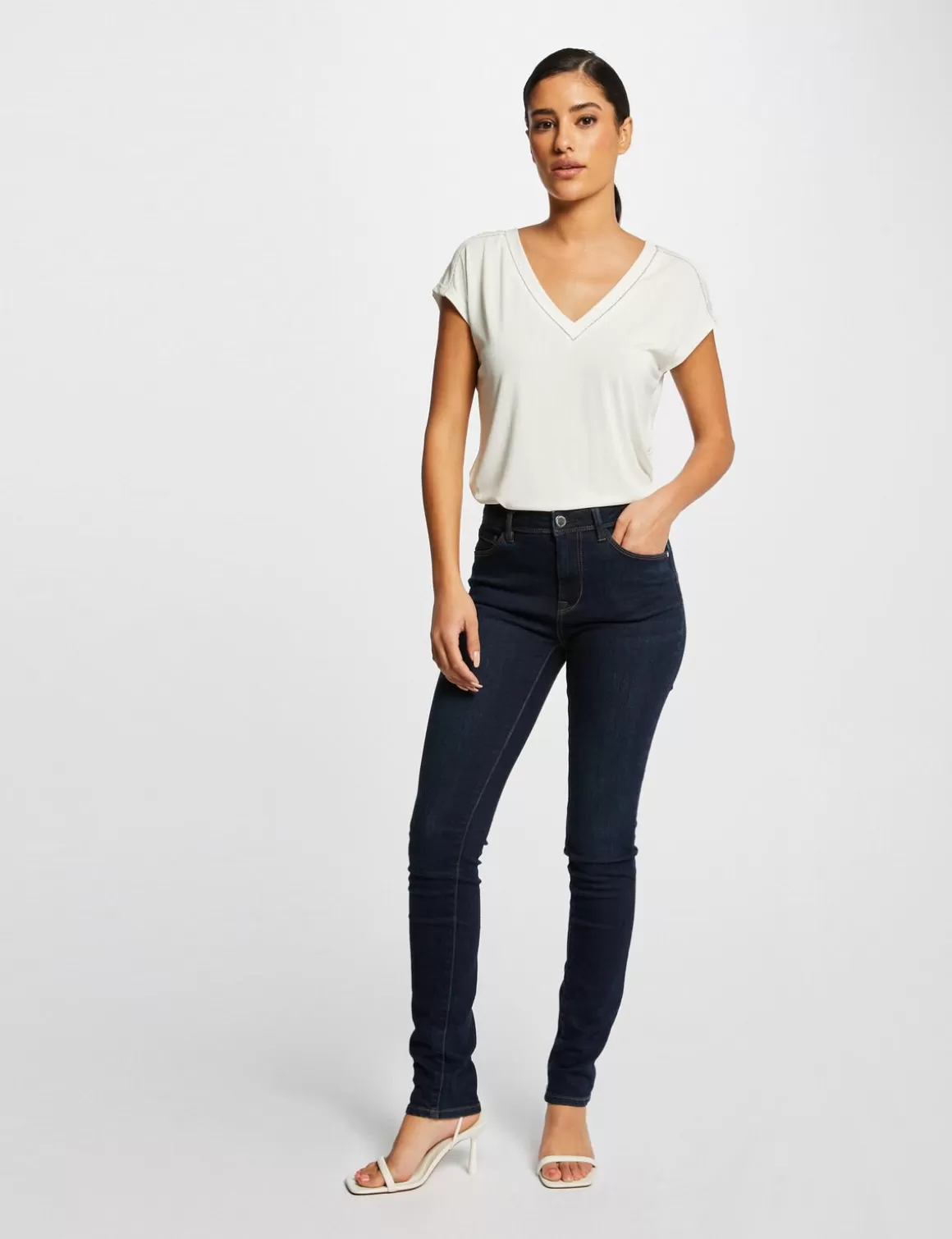 Morgan Tops Et T-Shirts>T-Shirt Manches Courtes A Col En V Femme | Ecru