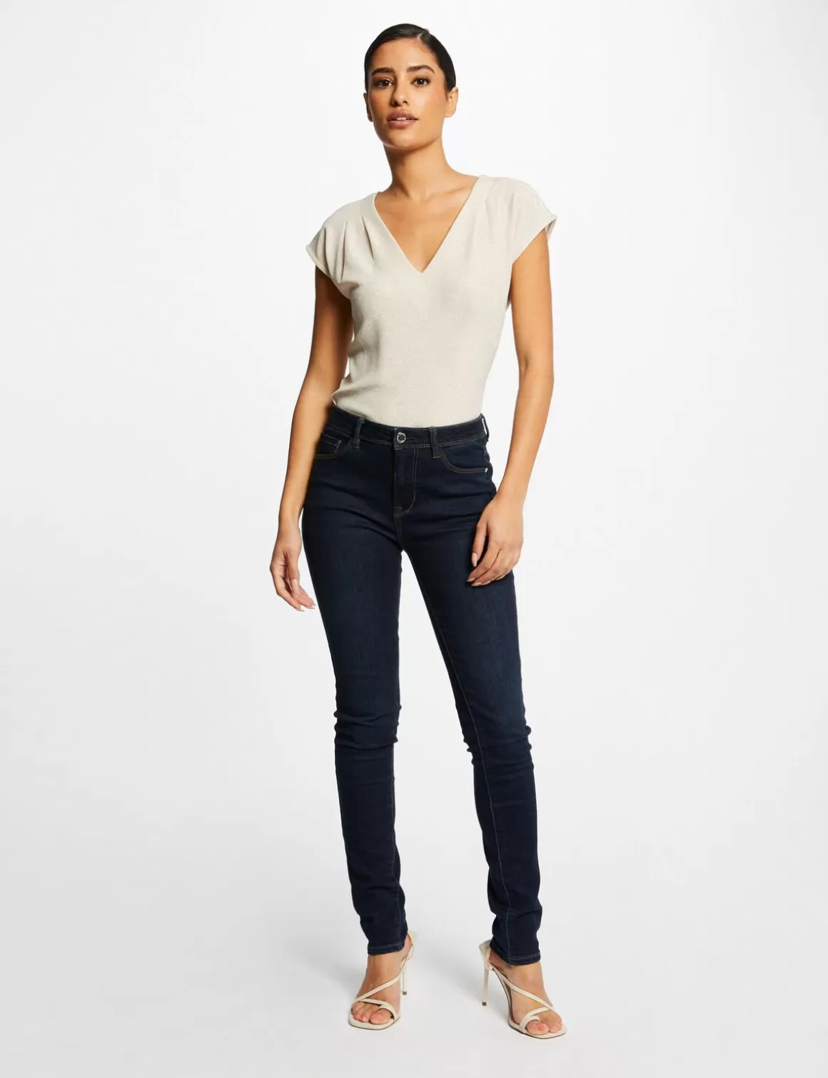 Morgan Tops Et T-Shirts>T-Shirt Manches Courtes A Col En V Femme | Ivoire