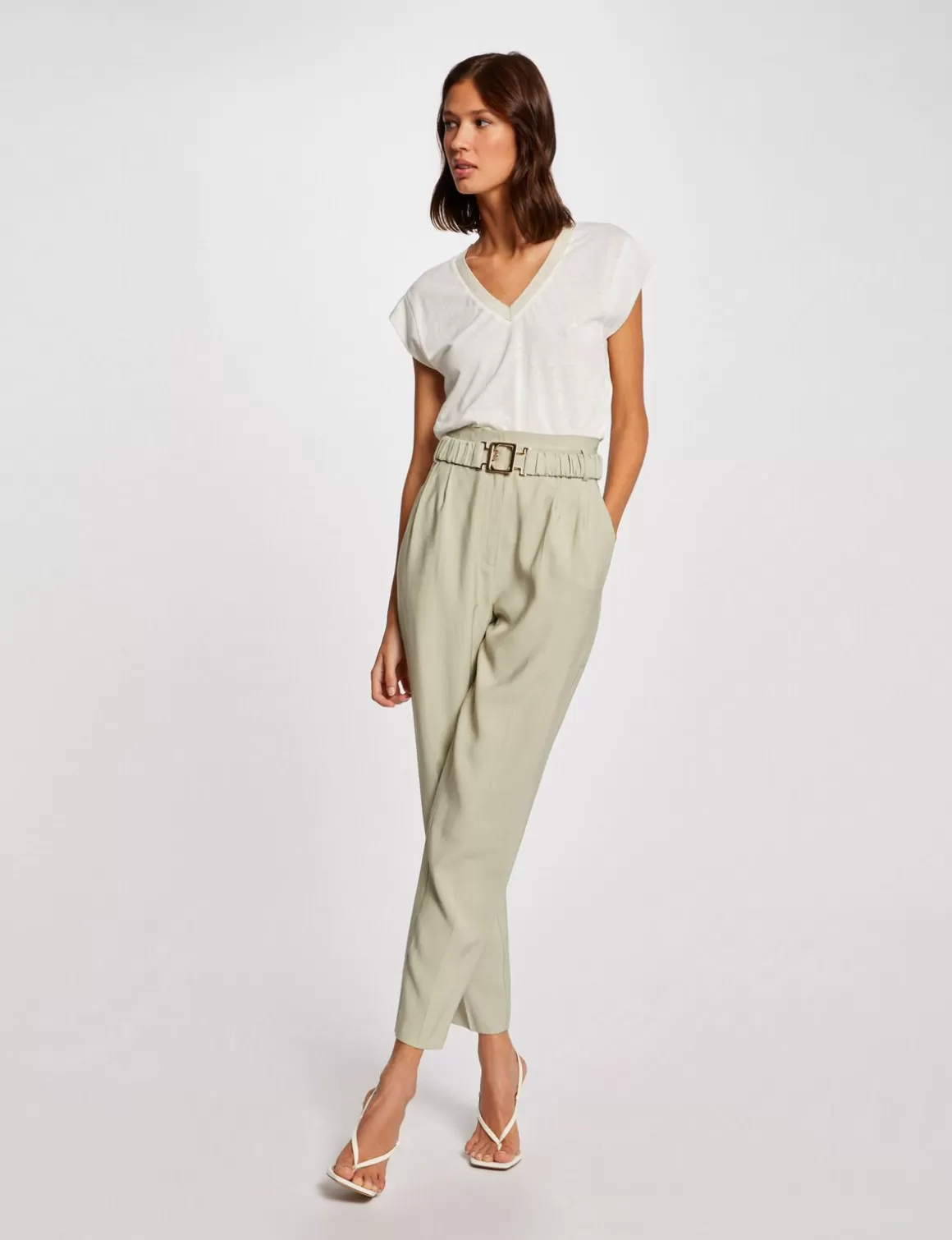 Morgan Tops Et T-Shirts>T-Shirt Manches Courtes A Col En V Femme | Ecru