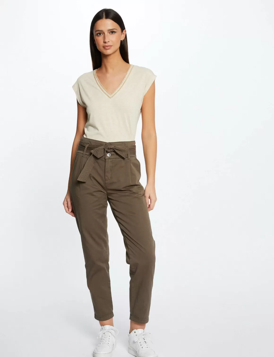 Morgan Tops Et T-Shirts>T-Shirt Manches Courtes A Col En V Femme | Sable