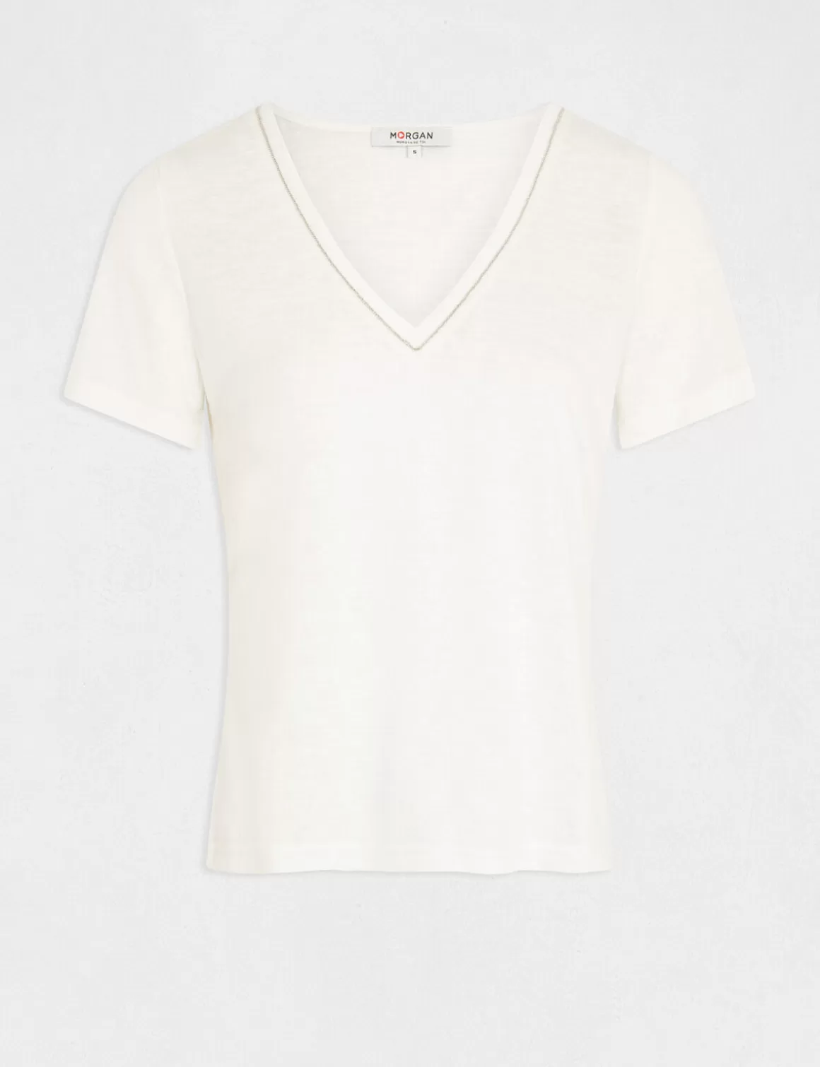 Morgan Tops Et T-Shirts>T-Shirt Manches Courtes A Col En V Femme | Ecru