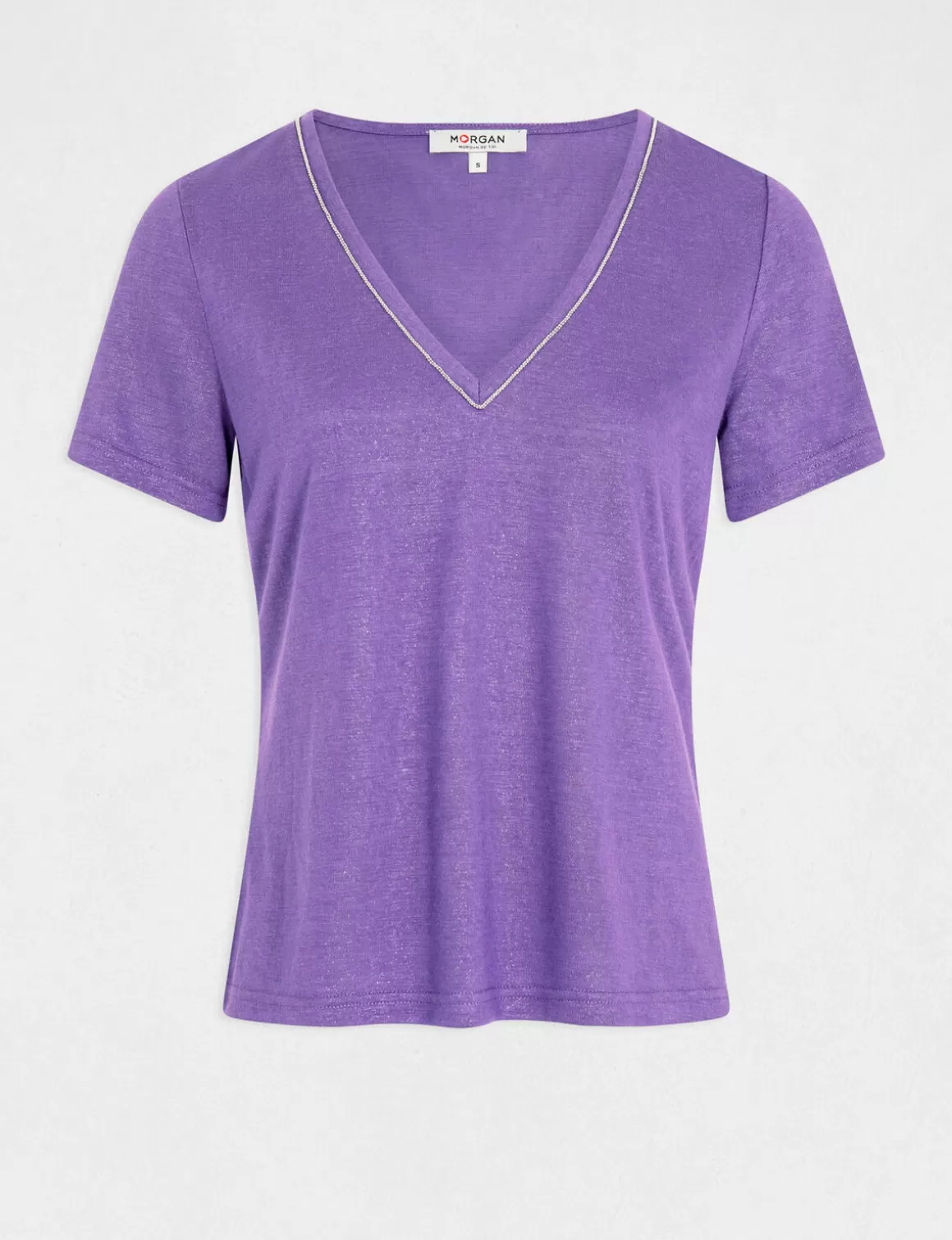Morgan Tops Et T-Shirts>T-Shirt Manches Courtes A Col En V Femme | Violet