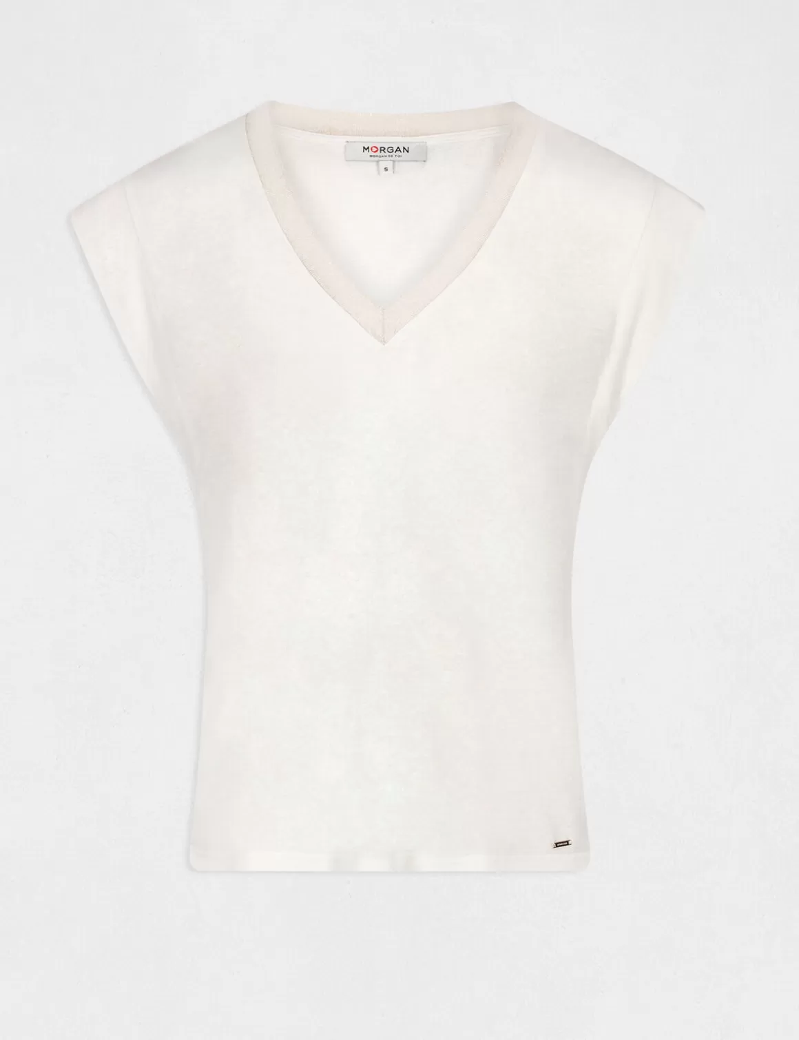 Morgan Tops Et T-Shirts>T-Shirt Manches Courtes A Col En V Femme | Ecru