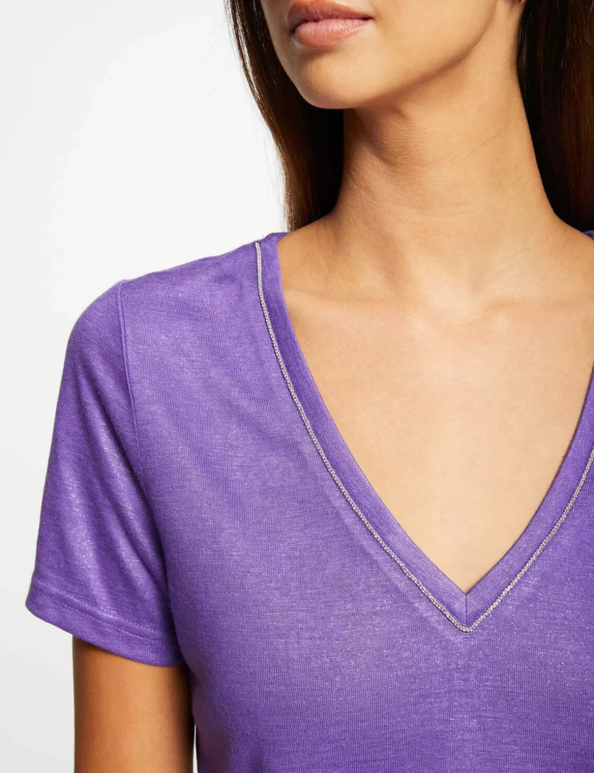 Morgan Tops Et T-Shirts>T-Shirt Manches Courtes A Col En V Femme | Violet