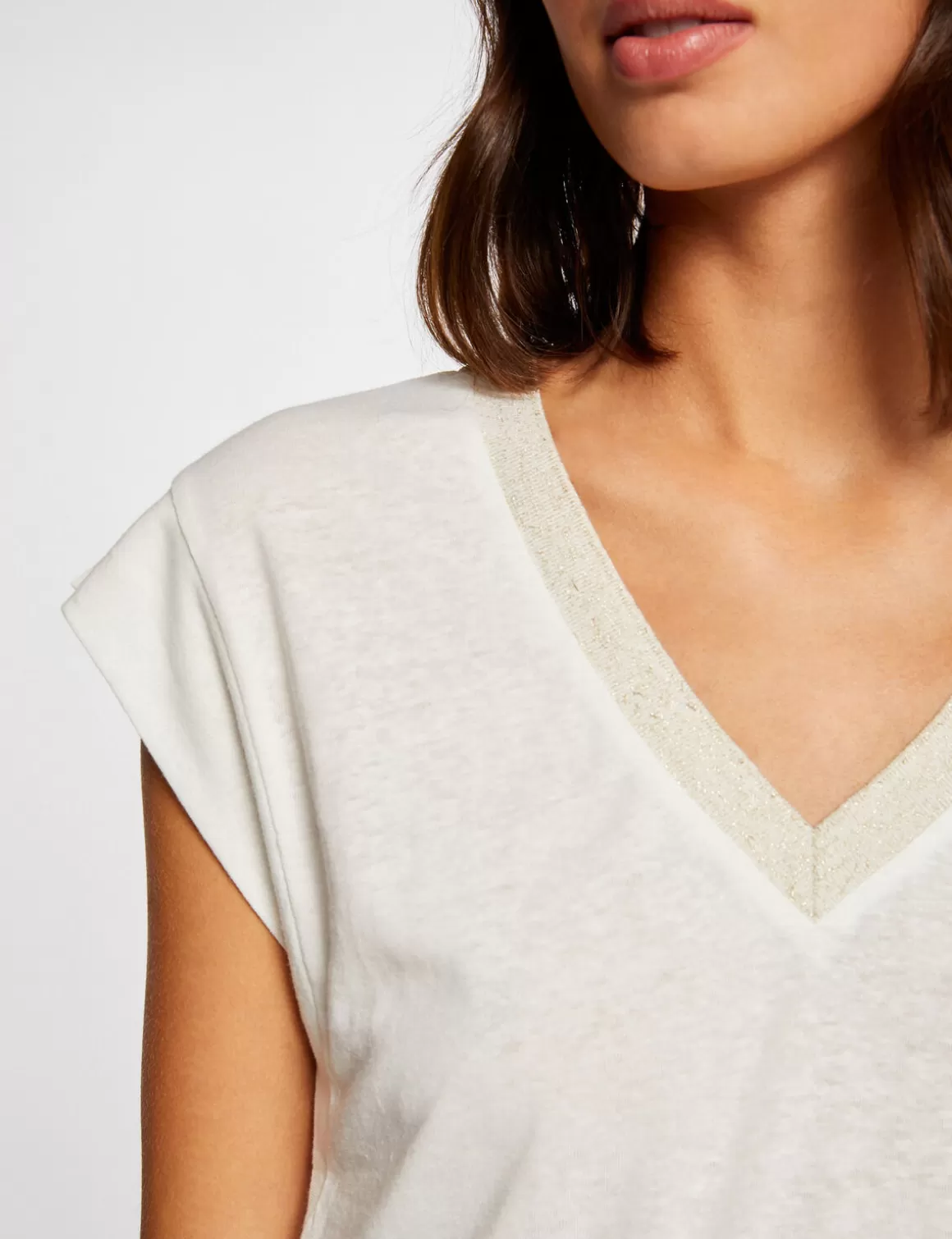 Morgan Tops Et T-Shirts>T-Shirt Manches Courtes A Col En V Femme | Ecru