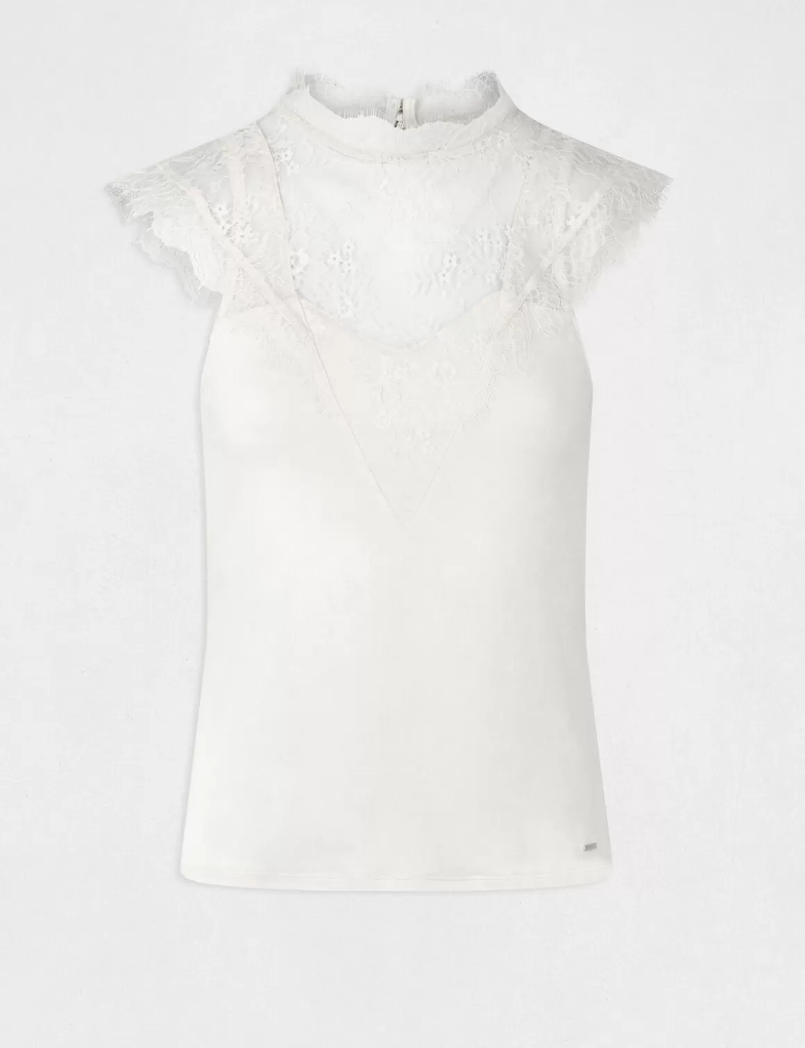 Morgan Tops Et T-Shirts>T-Shirt Manches Courtes A Dentelle Ecru Moyen Femme | Ecru_Moyen