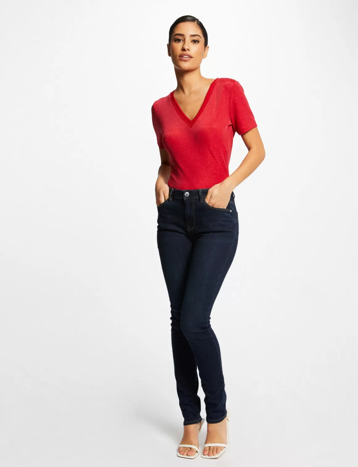 Morgan Tops Et T-Shirts>T-Shirt Manches Courtes Avec Col En V Femme | Framboise