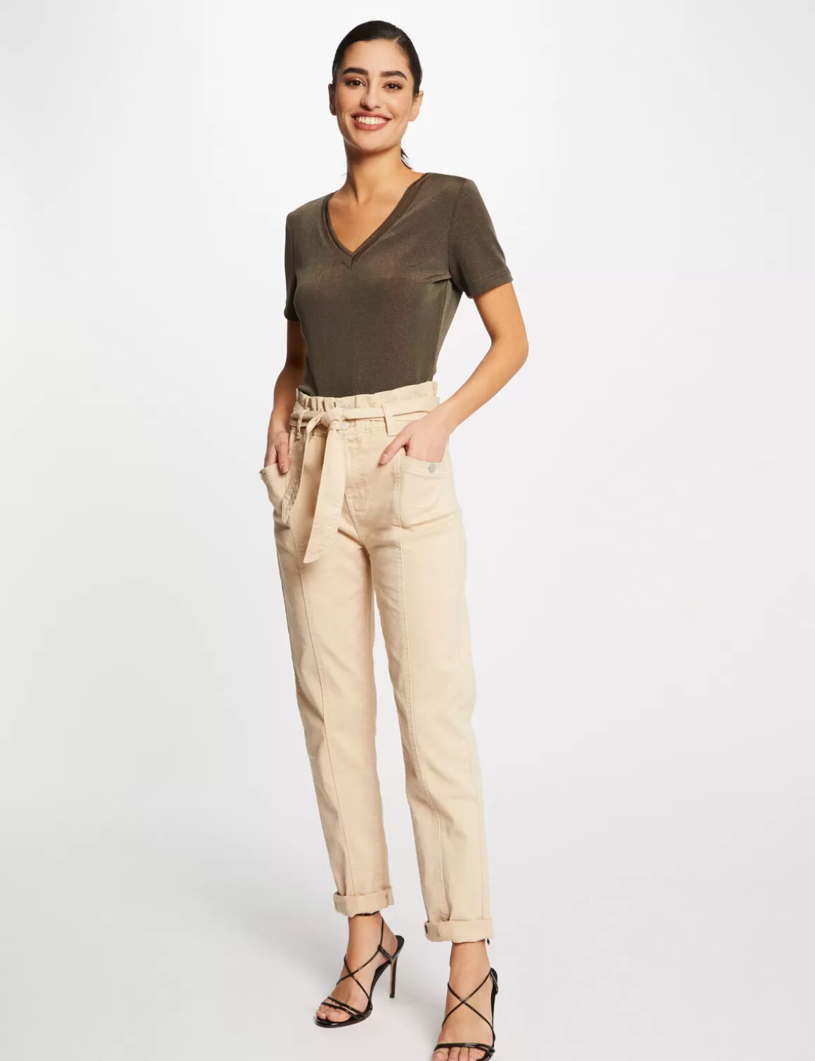 Morgan Tops Et T-Shirts>T-Shirt Manches Courtes Avec Col En V Femme | Taupe