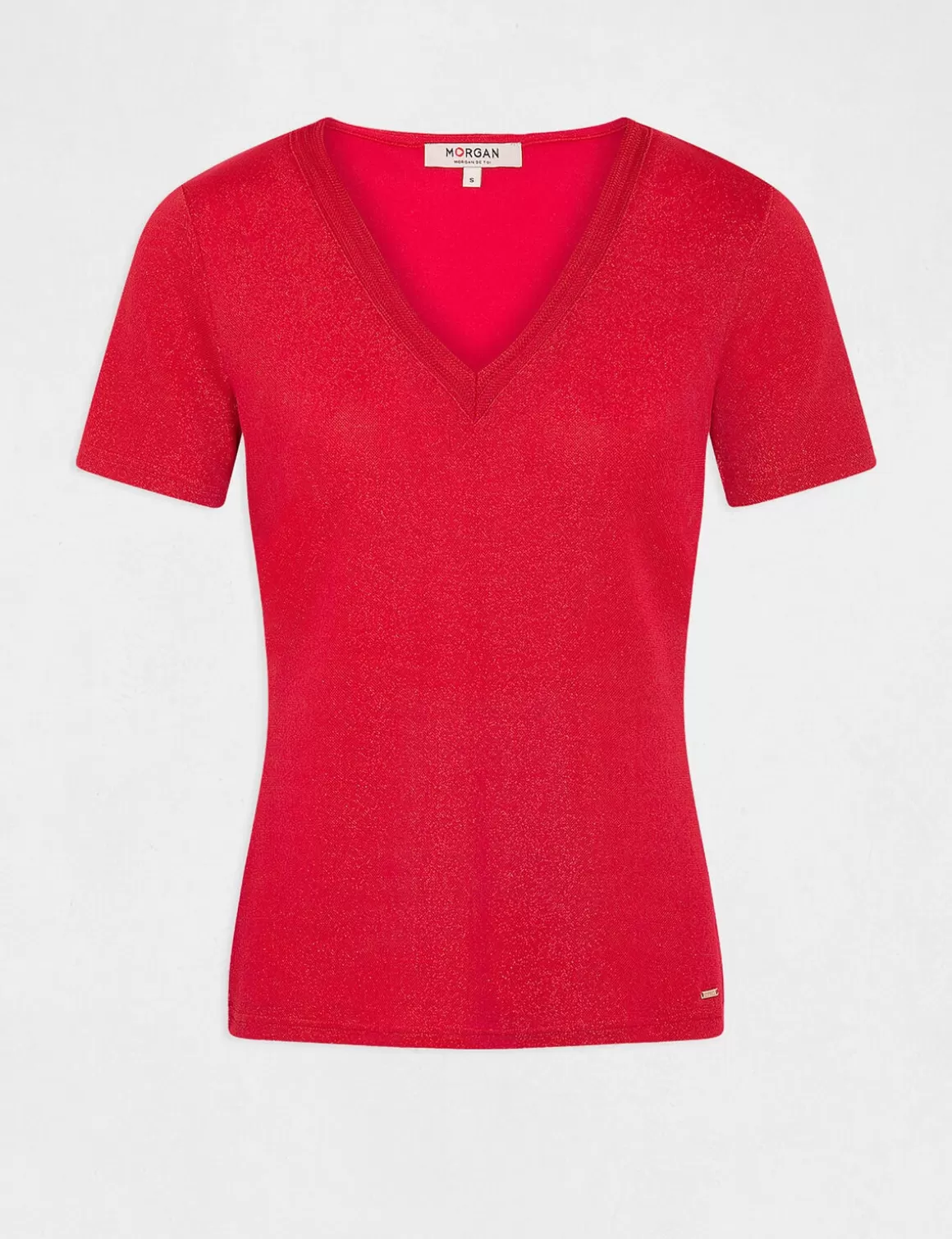 Morgan Tops Et T-Shirts>T-Shirt Manches Courtes Avec Col En V Femme | Framboise