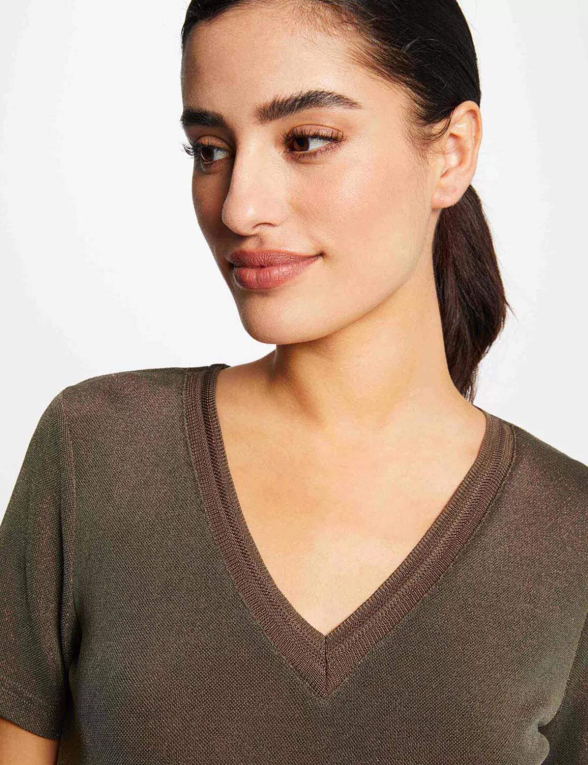 Morgan Tops Et T-Shirts>T-Shirt Manches Courtes Avec Col En V Femme | Taupe