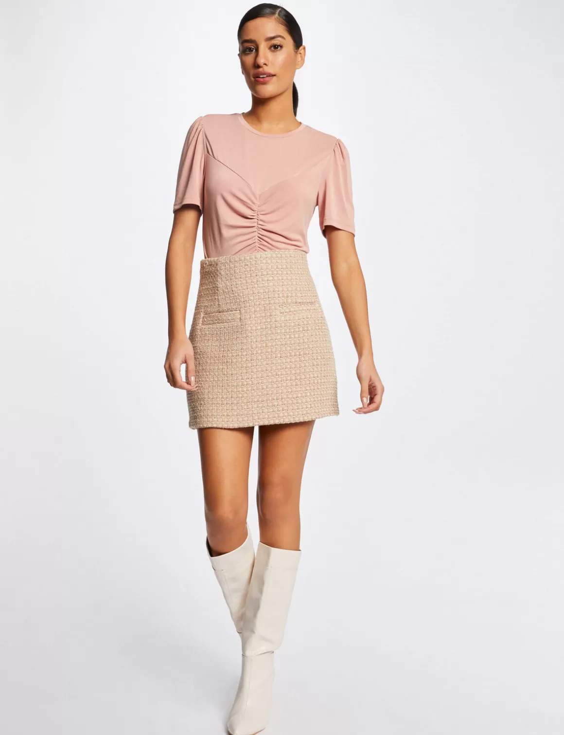 Morgan Tops Et T-Shirts>T-Shirt Manches Courtes Avec Fronces Vieux Rose Femme | Vieux_Rose