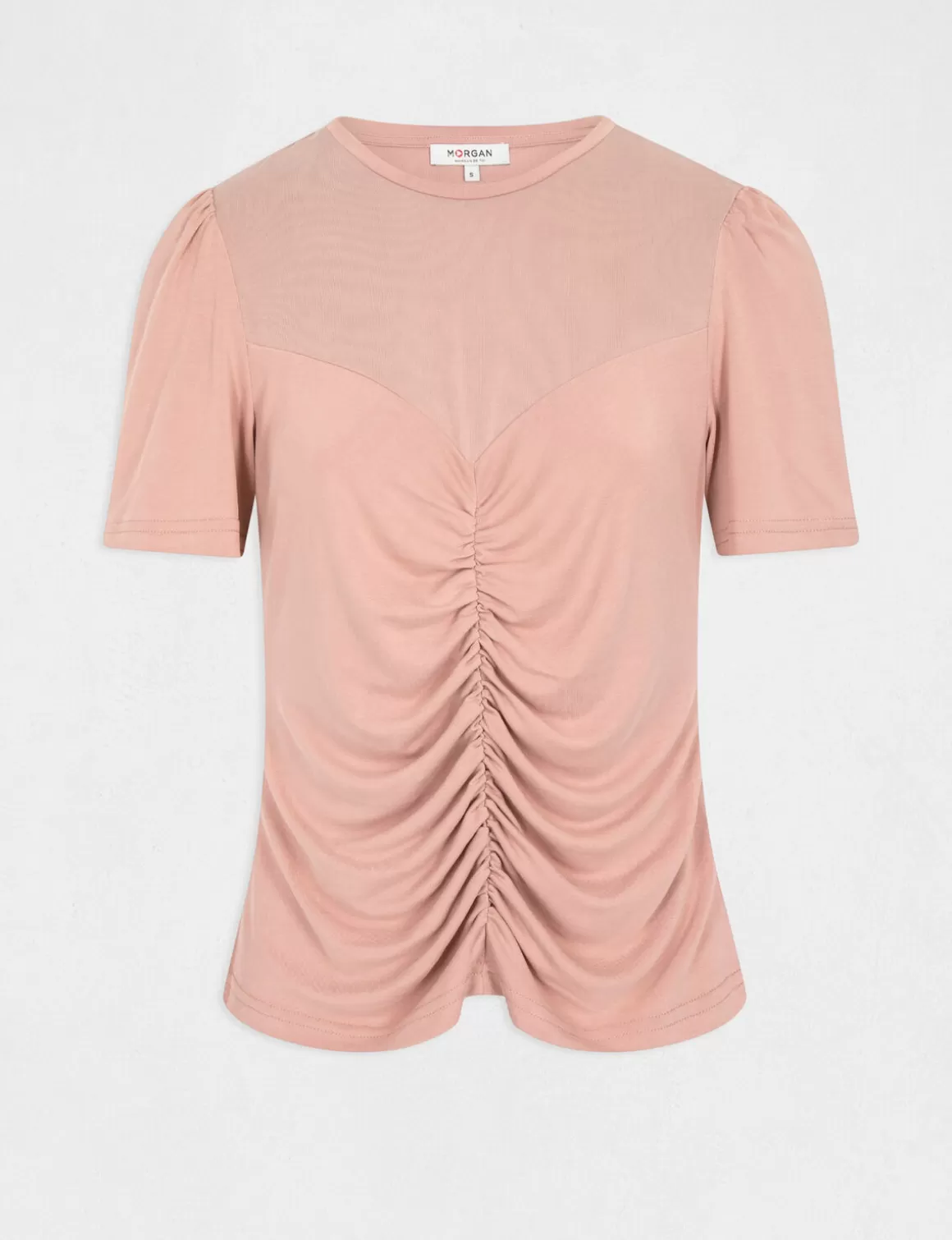 Morgan Tops Et T-Shirts>T-Shirt Manches Courtes Avec Fronces Vieux Rose Femme | Vieux_Rose