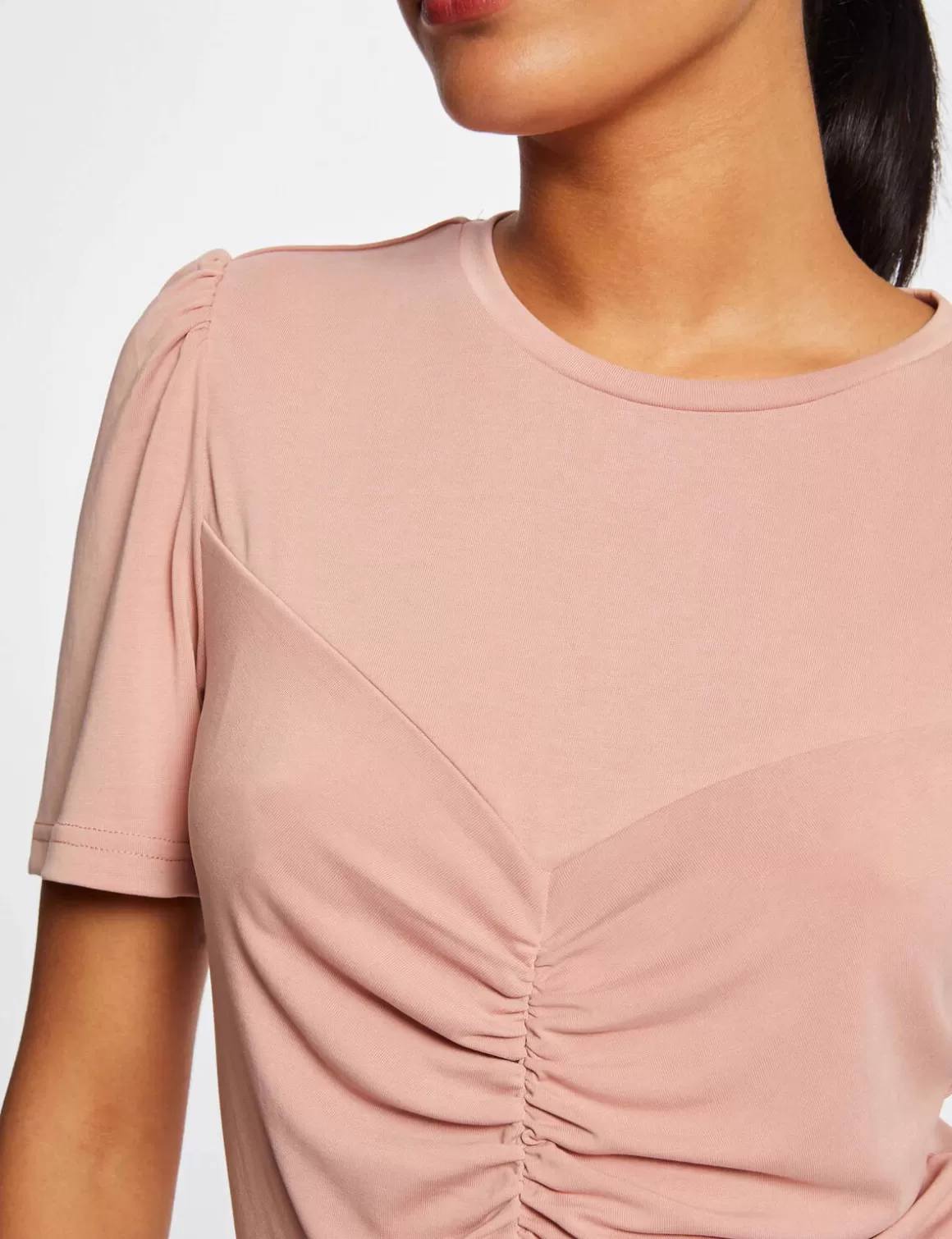 Morgan Tops Et T-Shirts>T-Shirt Manches Courtes Avec Fronces Vieux Rose Femme | Vieux_Rose