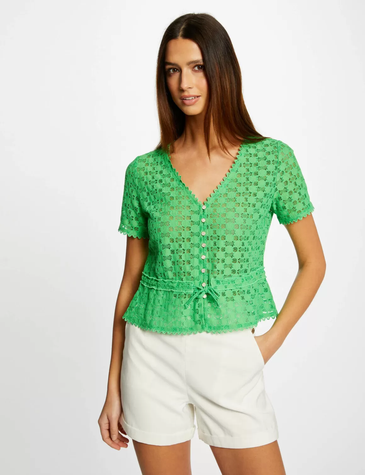 Morgan Tops Et T-Shirts>T-Shirt Manches Courtes En Dentelle Femme | Vert